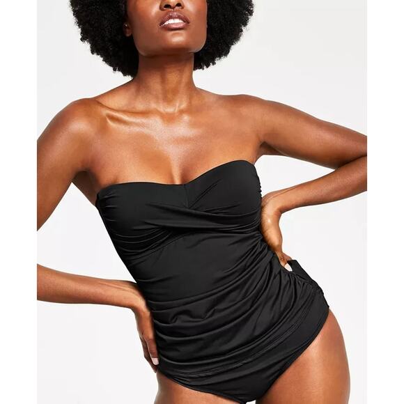 Anne Cole Twist-Front Ruched Tankini Top, Black, Size M 0178 - Picture 1 of 4